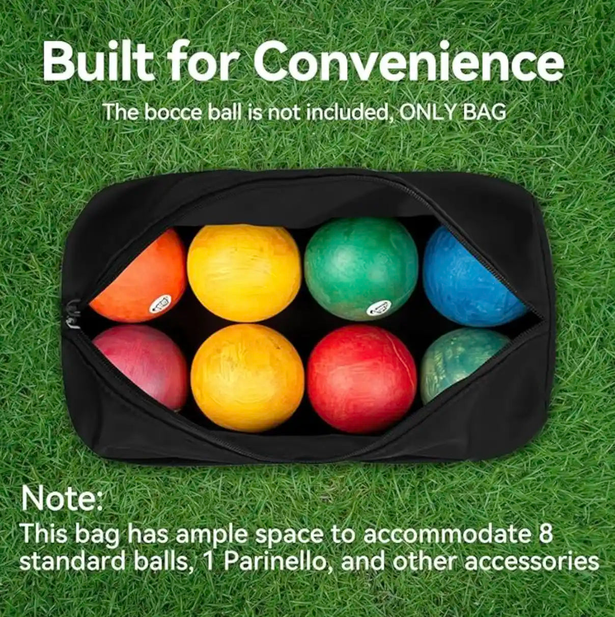 Heavy-Duty Water-Resistant Bocce Ball Carry Bag with Pockets,Bocce Accessories-Holds 8 Balls & 1 Pallino (Bag Only)